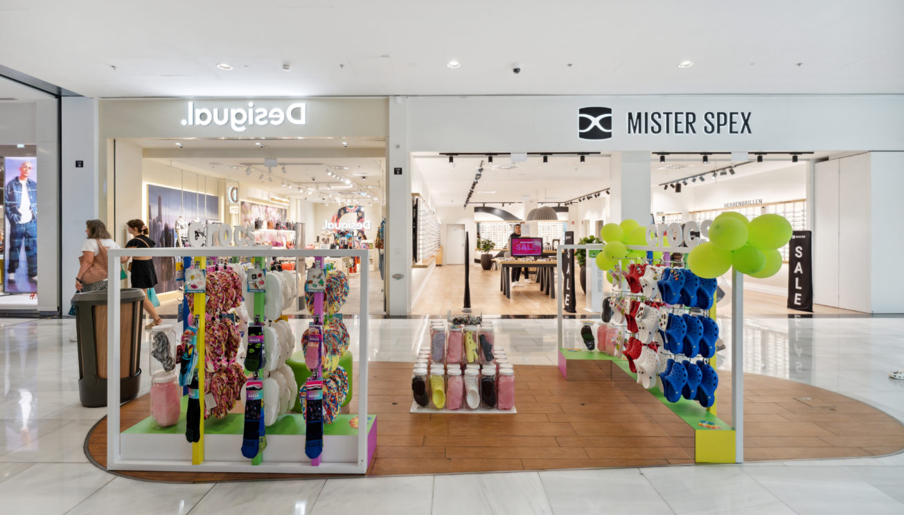 Colourful Crocs pop-up stand at Westfield Shopping City Süd